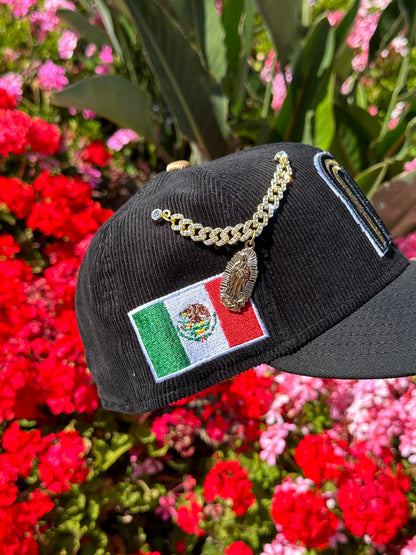 NEW ERA EXCLUSIVE 59FIFTY BLACK CORDUROY MEXICO W/ MEXICO FLAG SIDE PATCH
