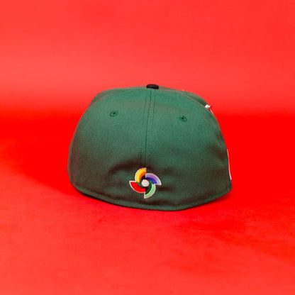 NEW ERA EXCLUSIVE 59FIFTY EMERALD GREEN/ BLACK MEXICO SCRIPT W/ MEXICO FLAG SIDE PATCH