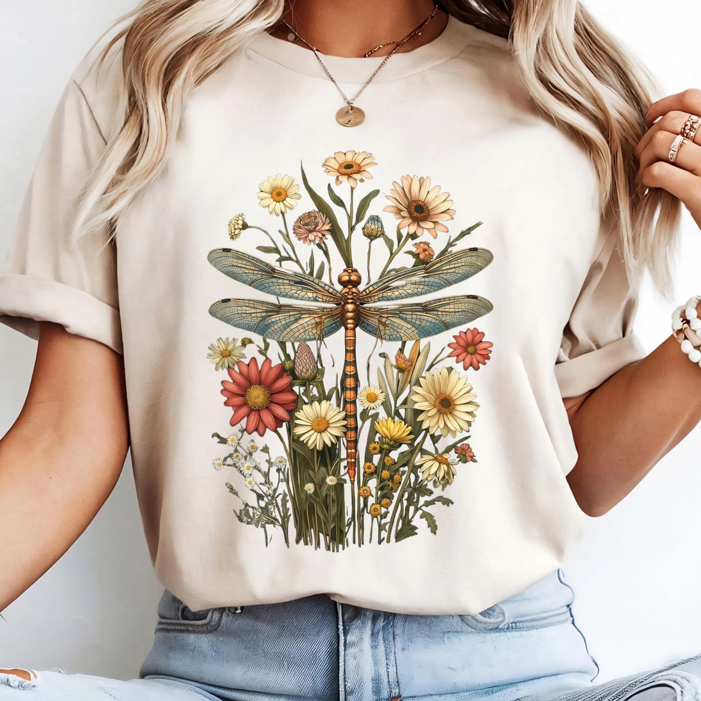 Vintage Dragonfly Floral PNG