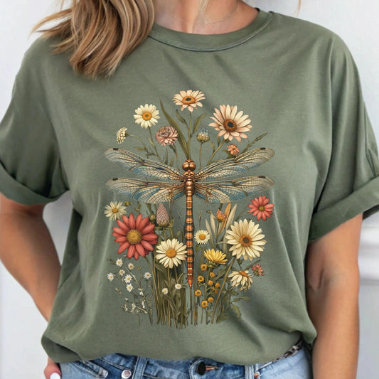 Vintage Dragonfly Floral PNG