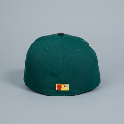 NEW ERA 59FIFTY EMERALD GREEN/ BLACK ANAHEIM ANGELS SCRIPT W/ 50TH ANNIVERSARY SIDE PATCH