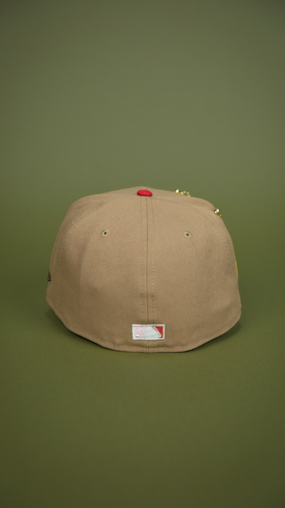 NEW ERA 59FIFTY CAMEL BROWN ANAHEIM ANGELS W/ 50TH ANNIVERSARY SIDE PATCH
