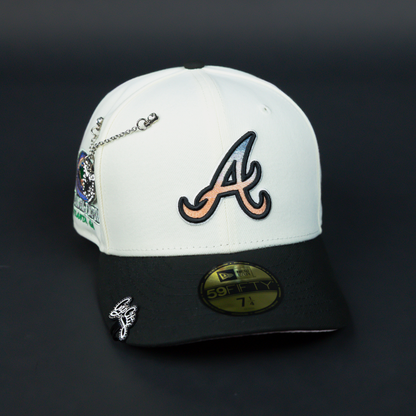 NEW ERA EXCLUSIVE 59FIFTY CHROME/ BLACK ATLANTA BRAVES W/ ATLANTA-FULTON SIDE PATCH
