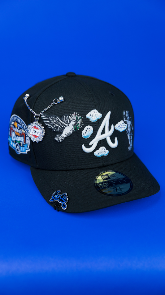 NEW ERA EXCLUSIVE 59FIFTY BLACK ATLANTA BRAVES "HEAVENLY CITY" W/ 2017 INAUGURAL SEASON SIDE PATCH *FREE BLIP INCLUDED