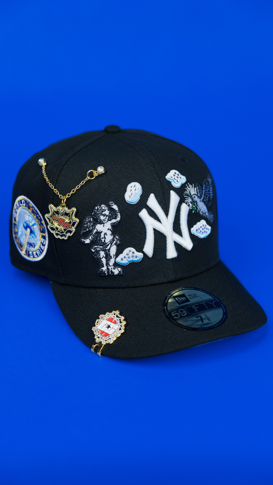 NEW ERA EXCLUSIVE 59FIFTY BLACK NEW YORK YANKEES "HEAVENLY CITY" W/ 1949 WORLD SERIES SIDE PATCH *FREE BLIP INCLUDED
