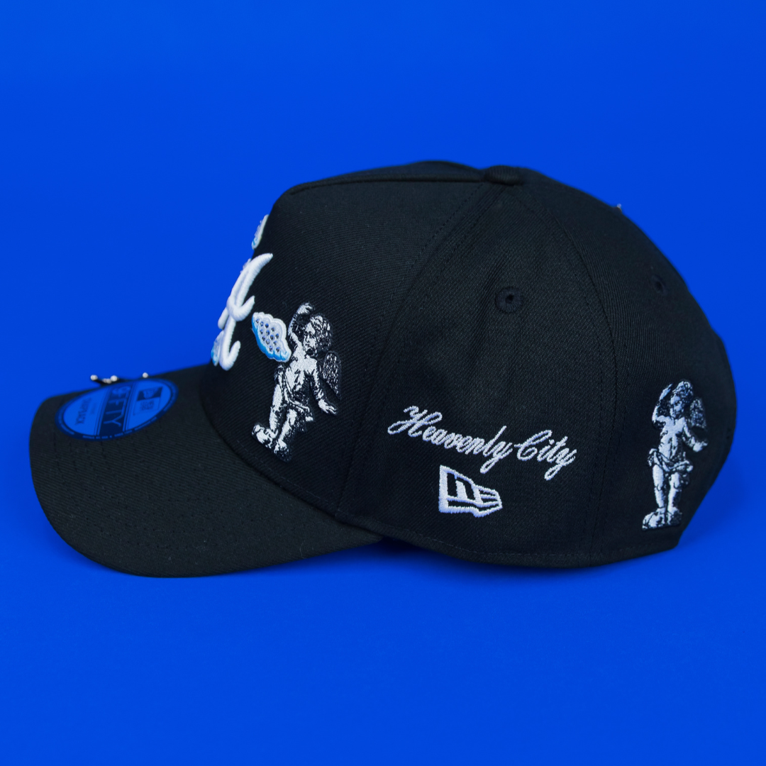 NEW ERA EXCLUSIVE 9FIFTY A-FRAME BLACK ATLANTA BRAVES "HEAVENLY CITY" W/ INAUGURAL SEASON SIDE PATCH *FREE BLIP INCLUDED