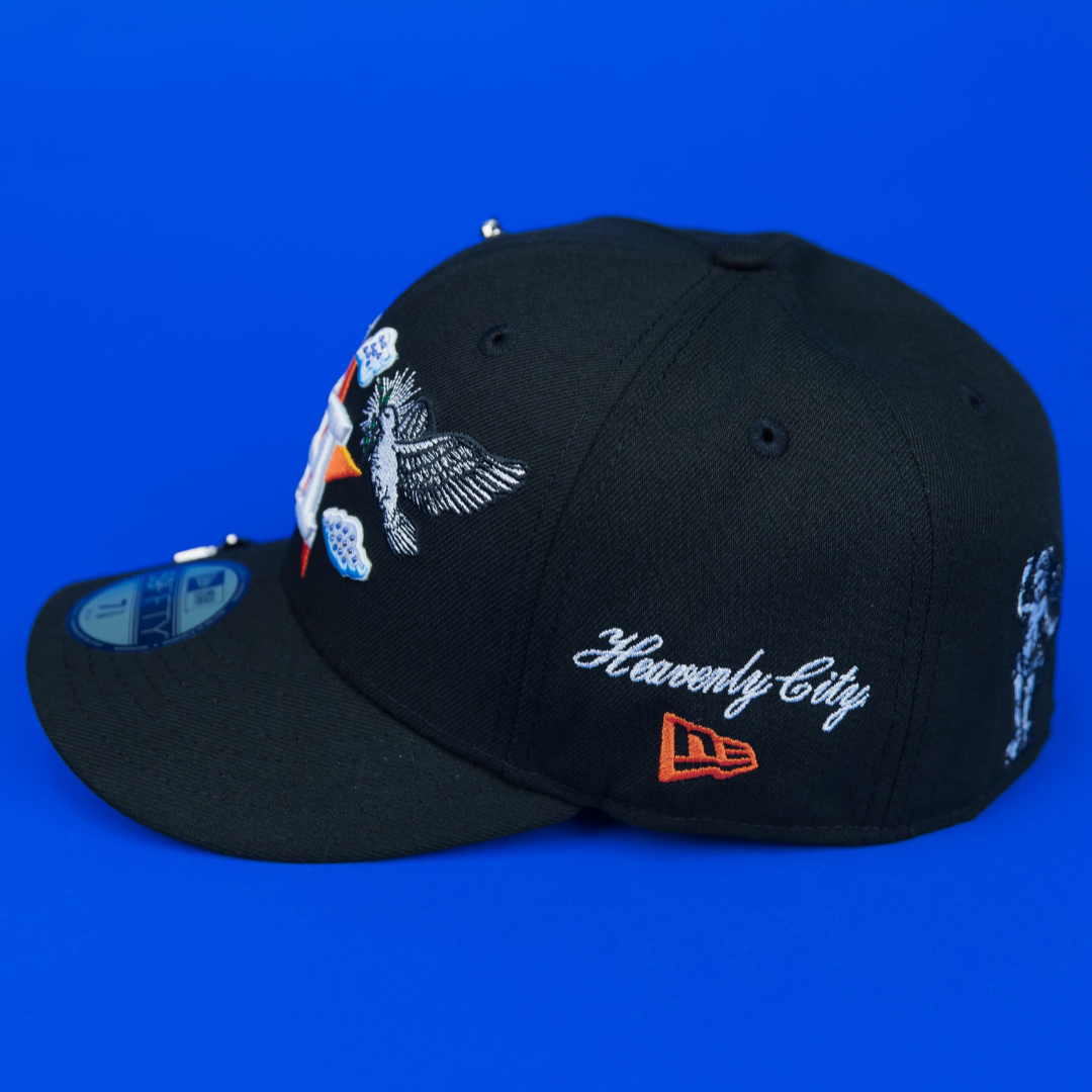 NEW ERA EXCLUSIVE 59FIFTY BLACK HOUSTON ASTROS "HEAVENLY CITY" W/ ANNIVERSARY SIDE PATCH *FREE BLIP INCLUDED