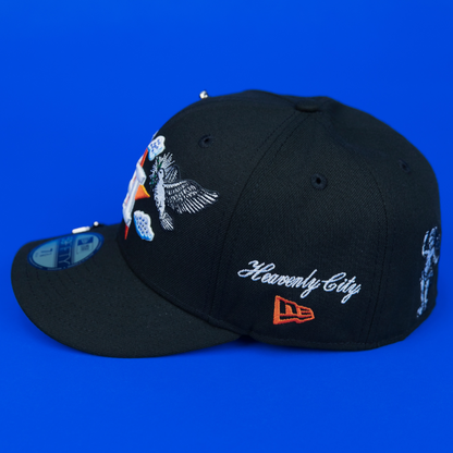 NEW ERA EXCLUSIVE 59FIFTY BLACK HOUSTON ASTROS "HEAVENLY CITY" W/ ANNIVERSARY SIDE PATCH *FREE BLIP INCLUDED
