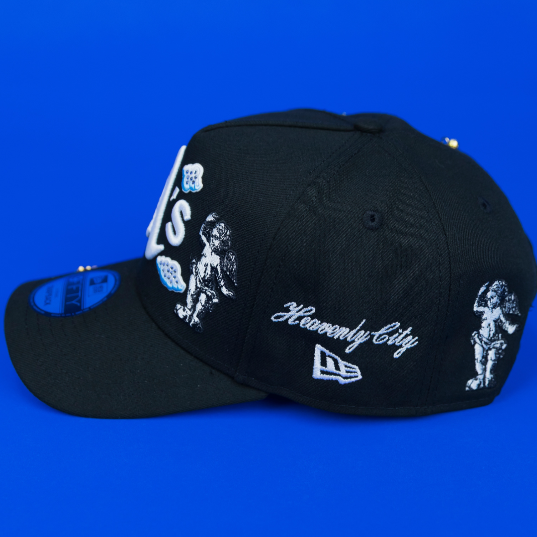 NEW ERA EXCLUSIVE 9FIFTY A-FRAME BLACK OAKLAND ATHLETICS "HEAVENLY CITY" W/ BATTLE OF THE BAY SIDE PATCH *FREE BLIP INCLUDED