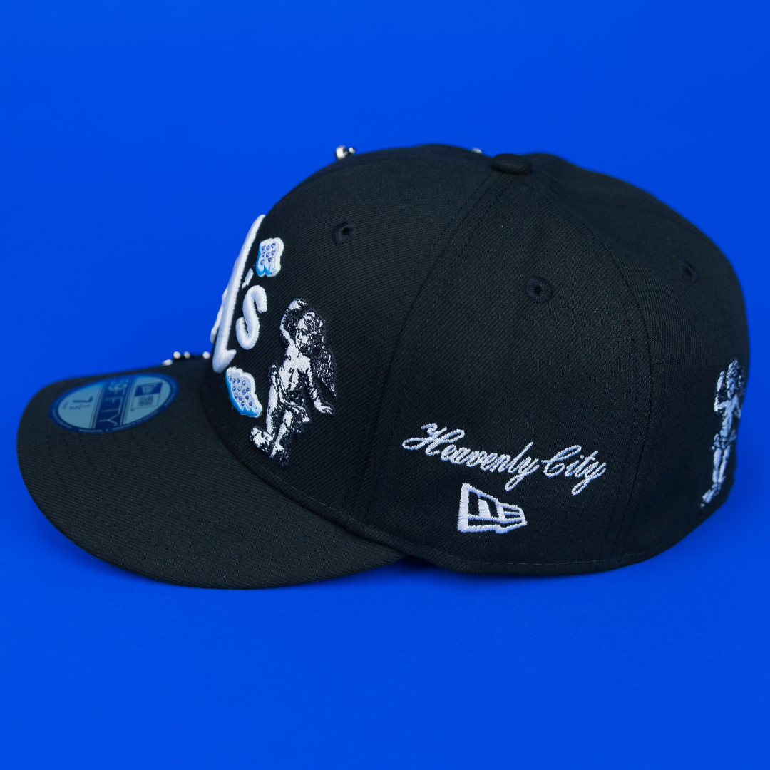 NEW ERA EXCLUSIVE 59FIFTY BLACK OAKLAND ATHLETICS "HEAVENLY CITY" W/ BATTLE OF THE BAY SIDE PATCH *FREE BLIP INCLUDED