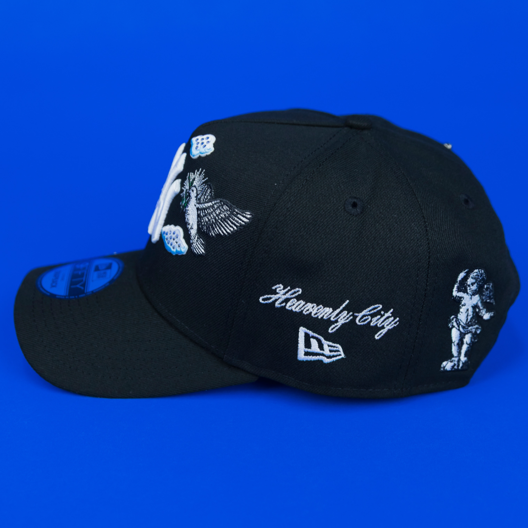 NEW ERA EXCLUSIVE 9FIFTY A-FRAME BLACK NEW YORK YANKEES "HEAVENLY CITY" W/ 1949 WORLD SERIES SIDE PATCH *FREE BLIP INCLUDED