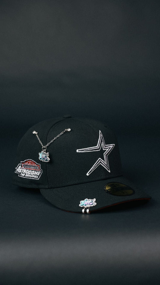 NEW ERA EXCLUSIVE 59FIFTY BLACK HOUSTON ASTROS W/ ASTRODOME SIDE PATCH
