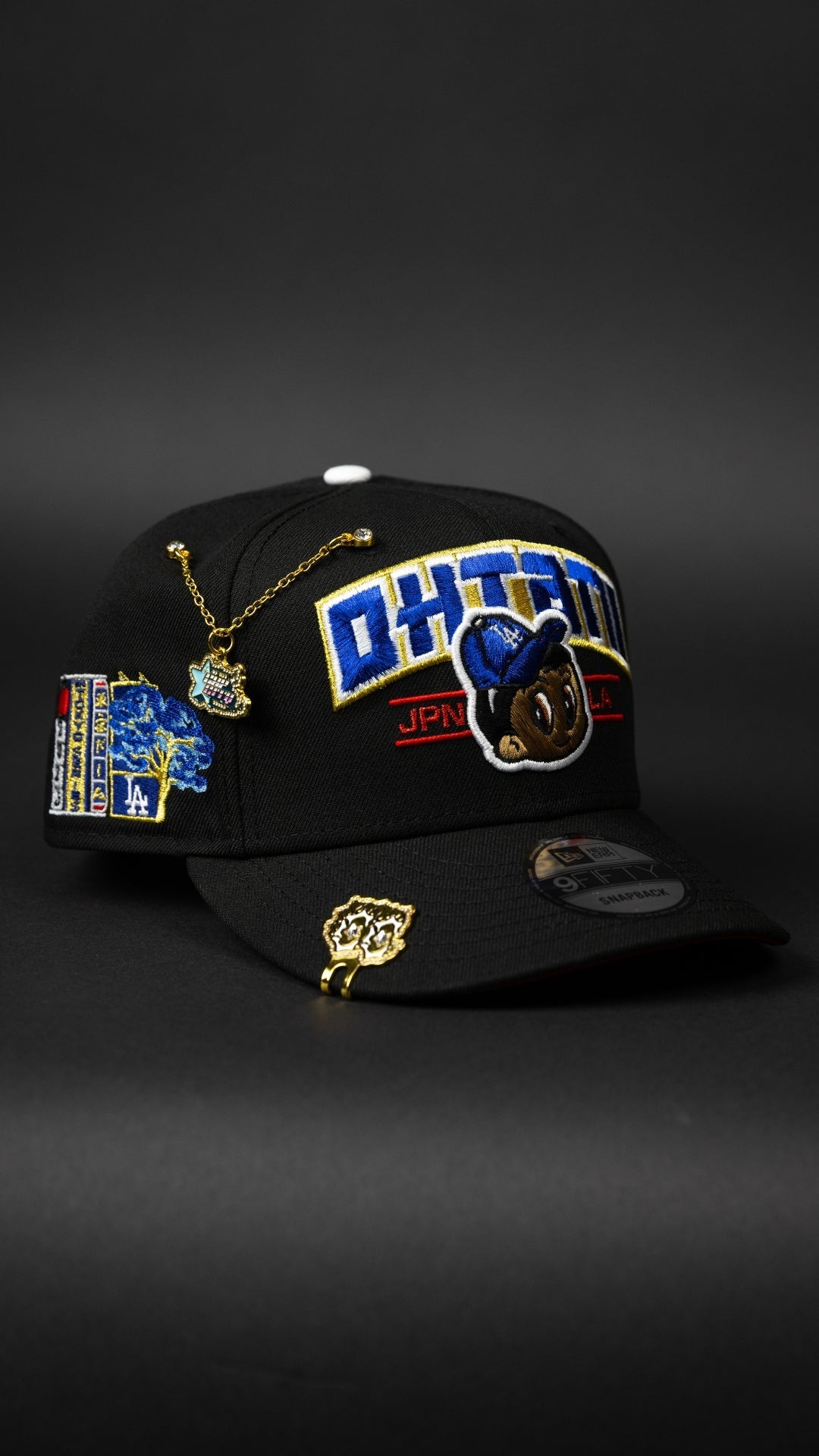 NEW ERA EXCLUSIVE 9FIFTY BLACK LOS ANGELES DODGERS SNAPBACK W/ SHOHEI OHTANI SCRIPT + JAPANESE BLUE BLOSSOM SIDE PATCH