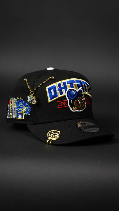 NEW ERA EXCLUSIVE 9FIFTY BLACK LOS ANGELES DODGERS SNAPBACK W/ SHOHEI OHTANI SCRIPT + JAPANESE BLUE BLOSSOM SIDE PATCH