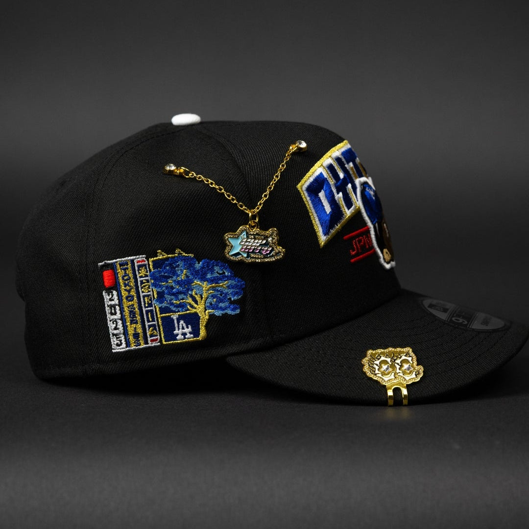 NEW ERA EXCLUSIVE 9FIFTY BLACK LOS ANGELES DODGERS SNAPBACK W/ SHOHEI OHTANI SCRIPT + JAPANESE BLUE BLOSSOM SIDE PATCH