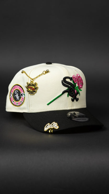 NEW ERA EXCLUSIVE 9FIFTY CHROME/ BLACK CHICAGO WHITE SOX SNAPBACK W/ PINK ROSE + ALL STAR YEARS SIDE PATCH