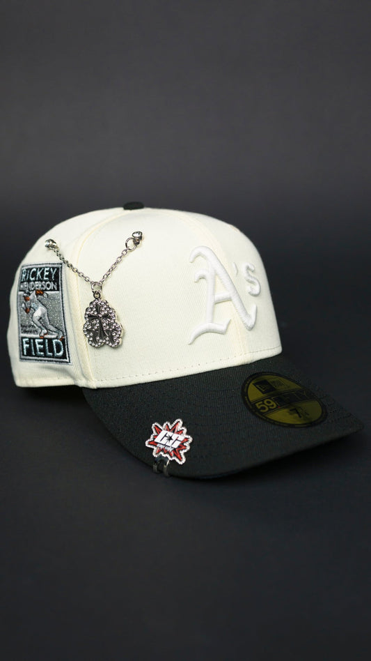 NEW ERA EXCLUSIVE 59FIFTY CHROME/ BLACK OAKLAND ATHLETICS W/ RICKEY HENDERSON SIDE PATCH