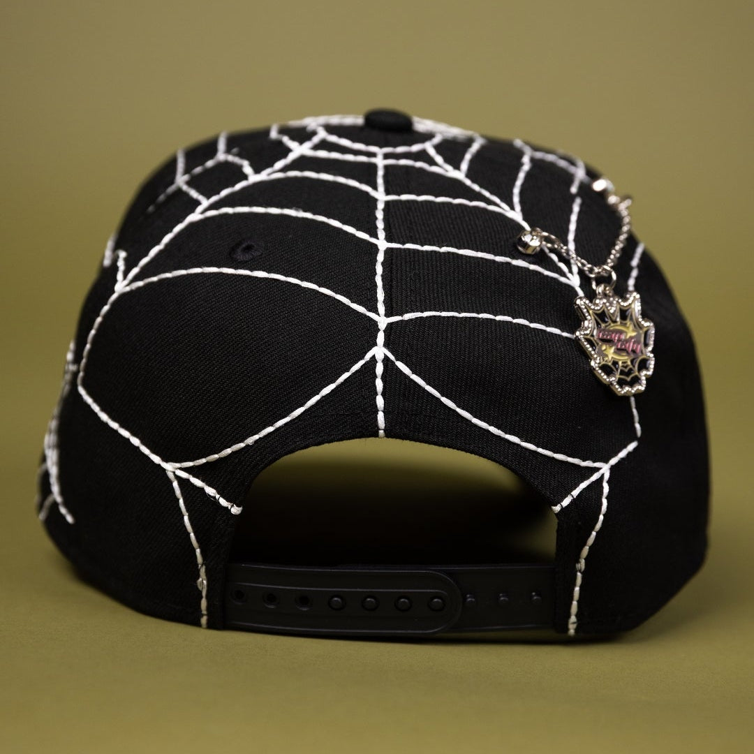 NEW ERA EXCLUSIVE 9FIFTY A-FRAME BLACK LOS ANGELES DODGERS SNAPBACK W/ SPIDER WEB + 2024 WORLD SERIES SIDE PATCH