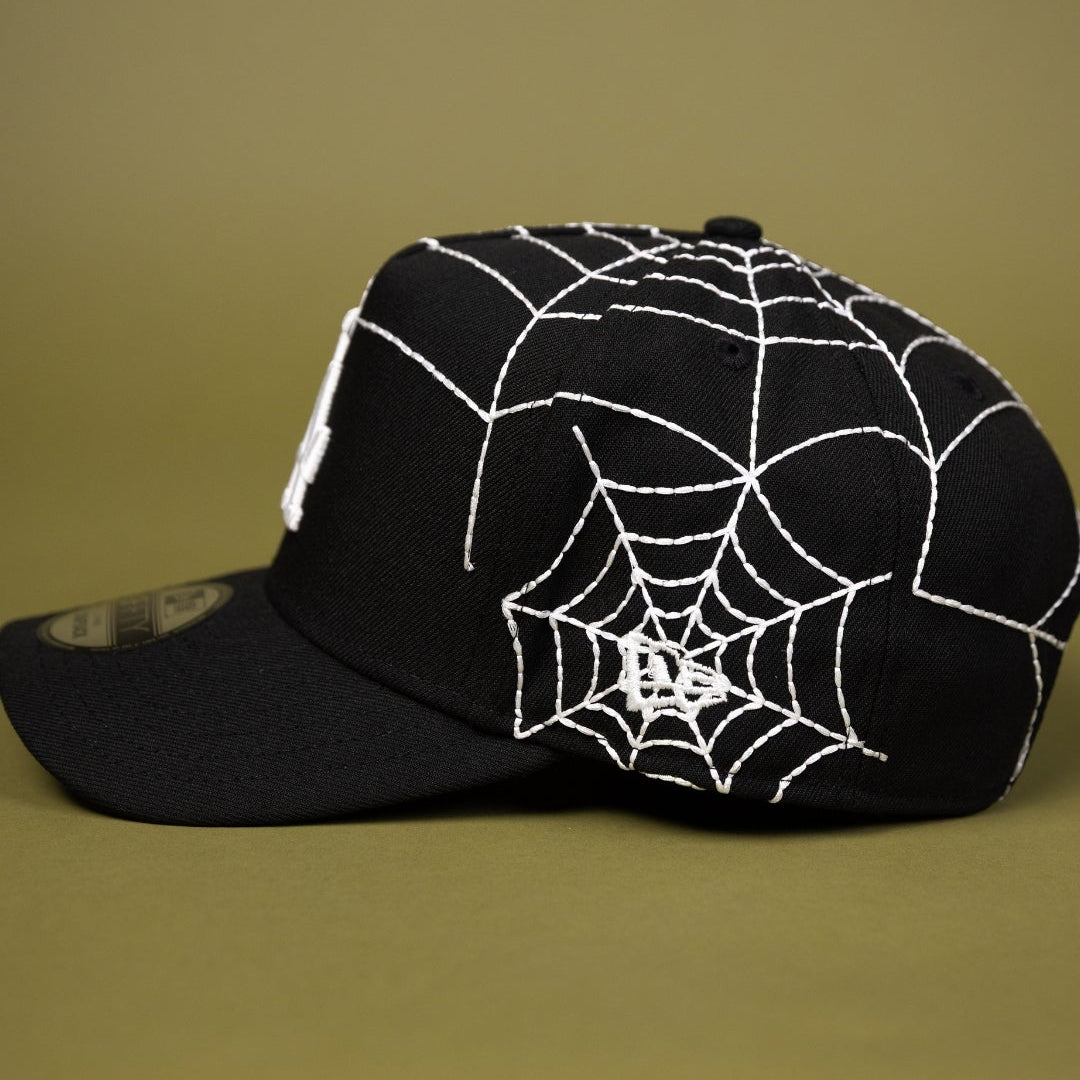 NEW ERA EXCLUSIVE 9FIFTY A-FRAME BLACK LOS ANGELES DODGERS SNAPBACK W/ SPIDER WEB + 2024 WORLD SERIES SIDE PATCH