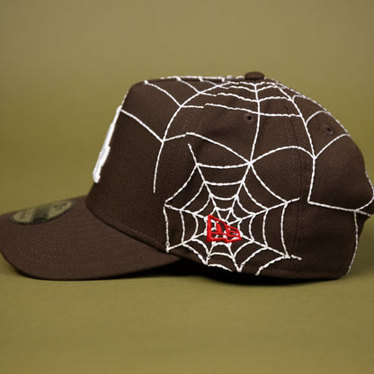 NEW ERA EXCLUSIVE 9FIFTY A-FRAME BROWN LOS ANGELES DODGERS SNAPBACK W/ SPIDER WEB + 100TH ANNIVERSARY SIDE PATCH