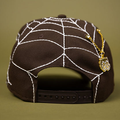 NEW ERA EXCLUSIVE 9FIFTY A-FRAME BROWN LOS ANGELES DODGERS SNAPBACK W/ SPIDER WEB + 100TH ANNIVERSARY SIDE PATCH
