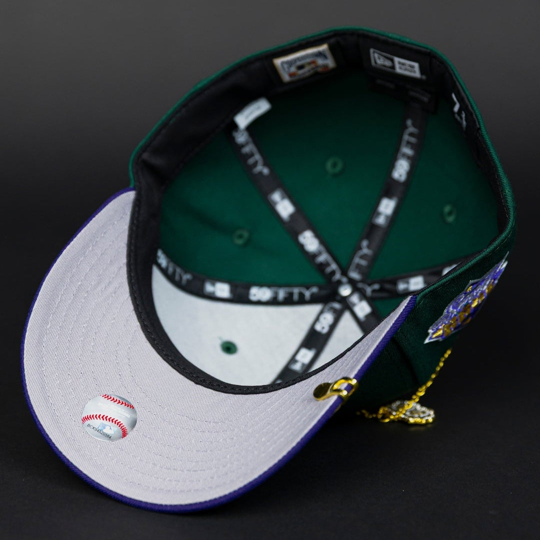 NEW ERA EXCLUSIVE 59FIFTY FOREST GREEN/ PURPLE NEW YORK YANKEES W/ 1999 WORLD SERIES SIDE PATCH