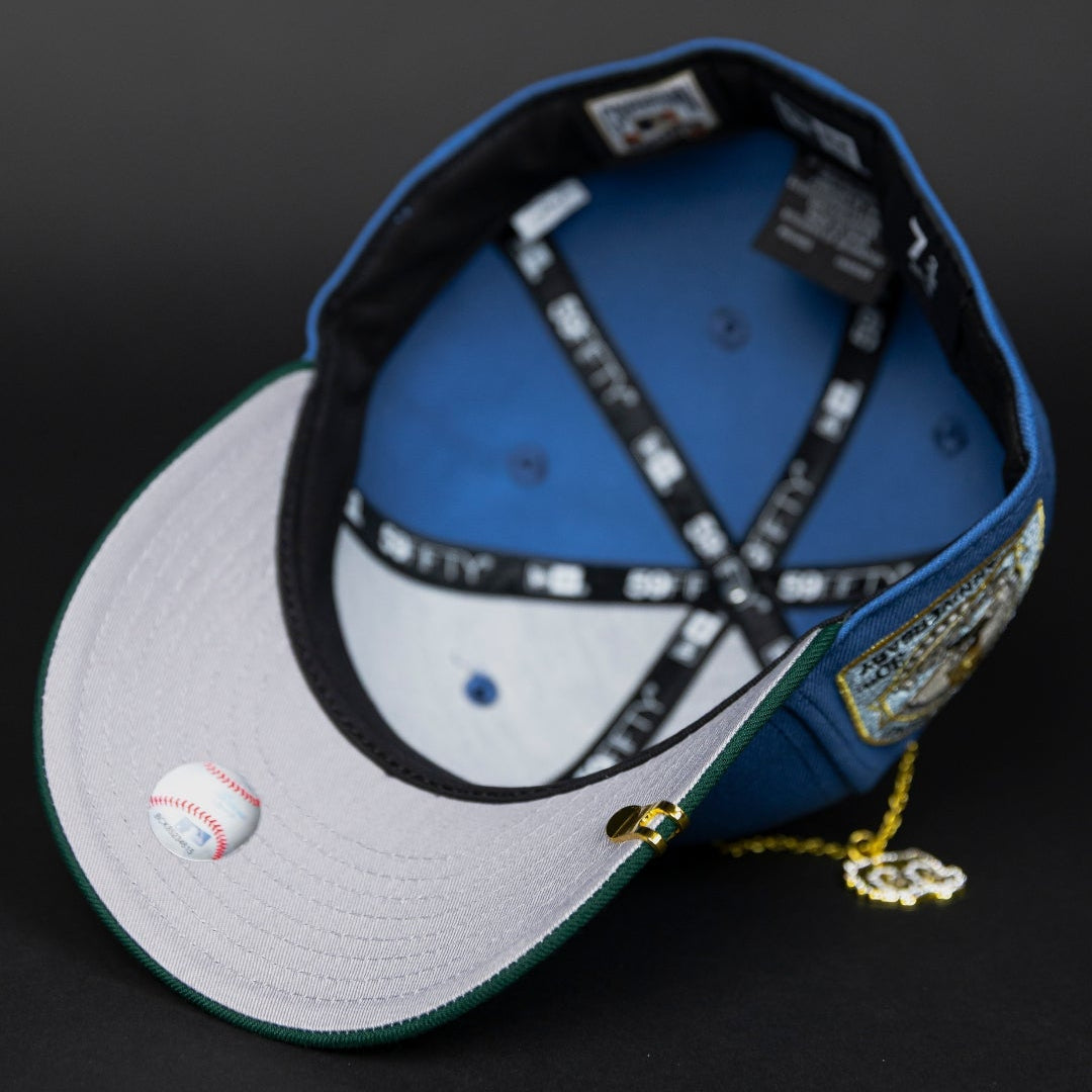 NEW ERA EXCLUSIVE 59FIFTY SKY BLUE/ PINE GREEN BALTIMORE ORIOLES W/ 30TH ANNIVERSARY SIDE PATCH