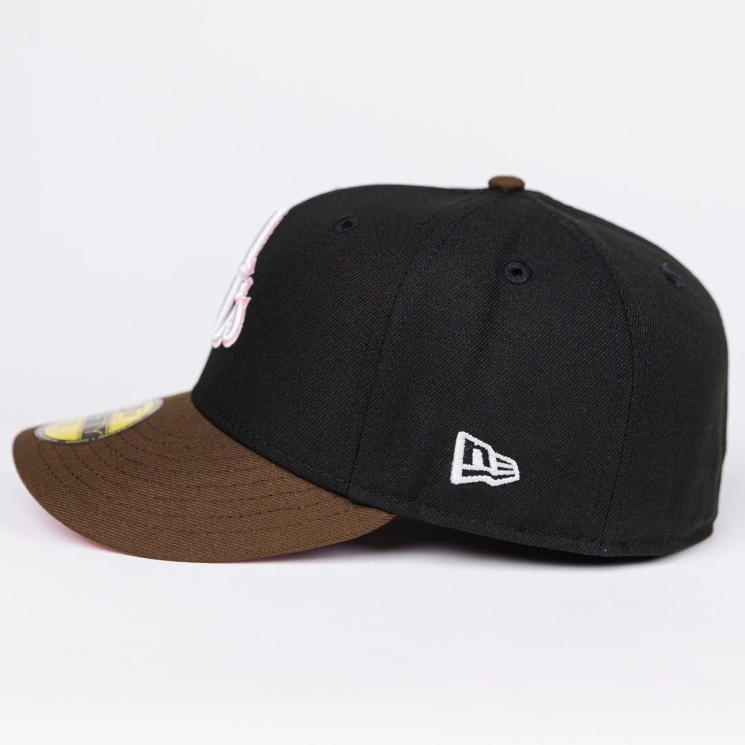 NEW ERA EXCLUSIVE 59FIFTY BLACK/ BROWN BALTIMORE ORIOLES W/ 50TH ANNIVERSARY SIDE PATCH