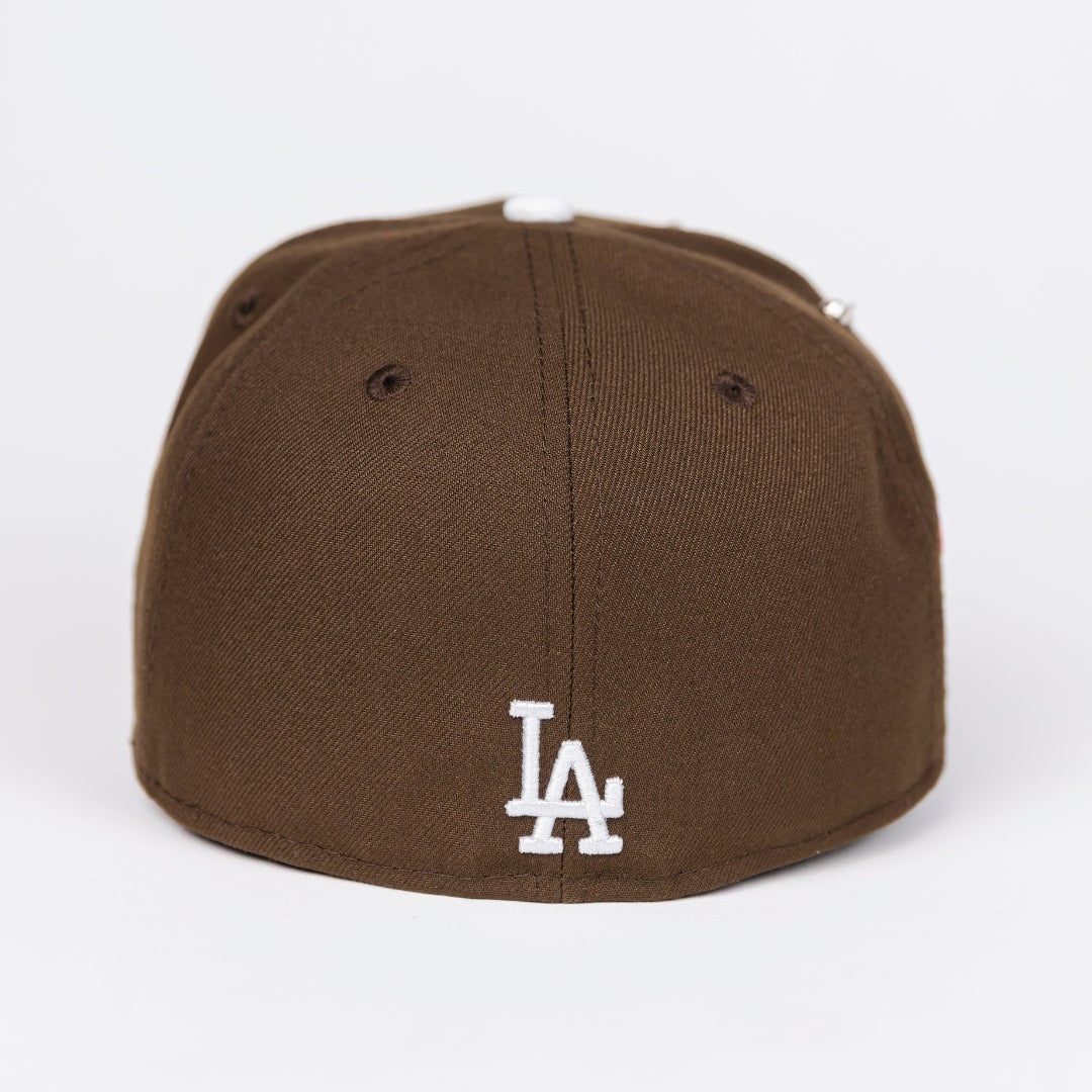 NEW ERA EXCLUSIVE 59FIFTY BROWN LOS ANGELES DODGERS W/ SHOHEI OHTANI SCRIPT + JAPANESE BLUE BLOSSOM SIDE PATCH