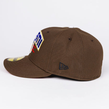 NEW ERA EXCLUSIVE 59FIFTY BROWN LOS ANGELES DODGERS W/ SHOHEI OHTANI SCRIPT + JAPANESE BLUE BLOSSOM SIDE PATCH