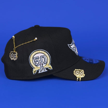 NEW ERA 9FIFTY A-FRAME BLACK ANAHEIM ANGELS SNAPBACK W/ 50TH ANNIVERSARY SIDE PATCH