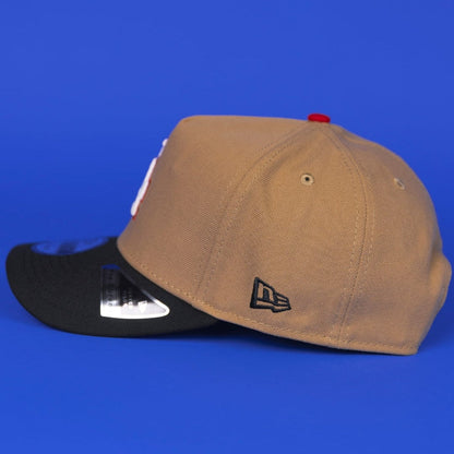 NEW ERA 9FIFTY A-FRAME CAMEL BROWN LOS ANGELES DODGERS SNAPBACK W/ 40TH ANNIVERSARY SIDE PATCH
