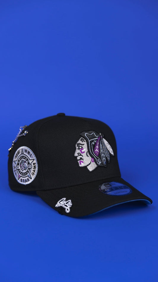 NEW ERA 9FIFTY A-FRAME BLACK CHICAGO BLACKHAWKS SNAPBACK W/ ALL STAR GAME SIDE PATCH
