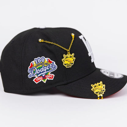 NEW ERA EXCLUSIVE 9FIFTY BLACK LOS ANGELES DODGERS SNAPBACK W/ RED HEART + 100TH ANNIVERSARY SIDE PATCH