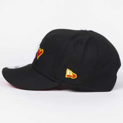NEW ERA EXCLUSIVE 9FIFTY BLACK LOS ANGELES DODGERS SNAPBACK W/ RED HEART + 100TH ANNIVERSARY SIDE PATCH