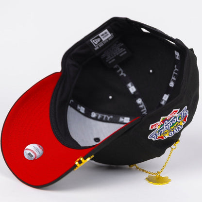 NEW ERA EXCLUSIVE 9FIFTY BLACK LOS ANGELES DODGERS SNAPBACK W/ RED HEART + 100TH ANNIVERSARY SIDE PATCH