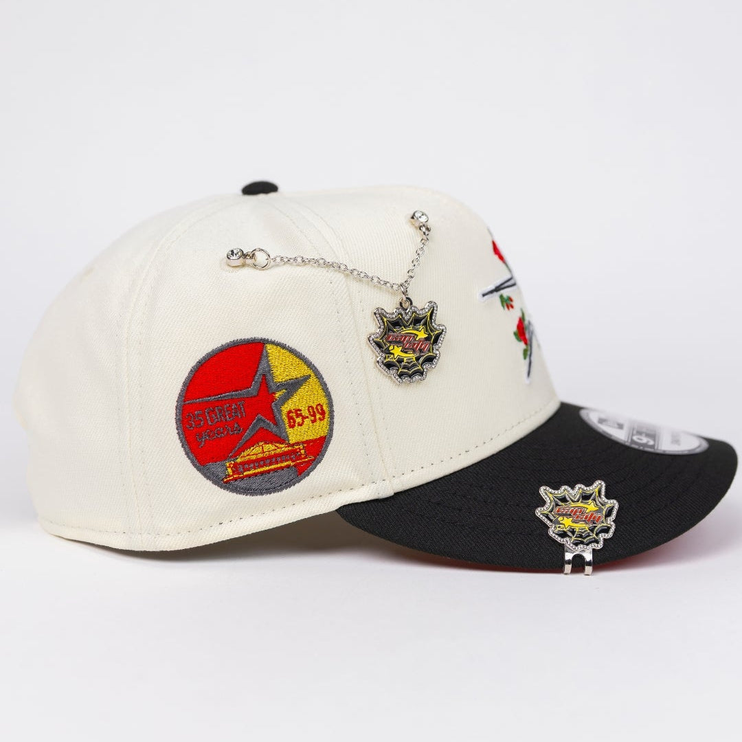 NEW ERA EXCLUSIVE 9FIFTY CHROME/ BLACK HOUSTON ASTROS SNAPBACK W/ RED ROSES + 35TH ANNIVERSARY SIDE PATCH