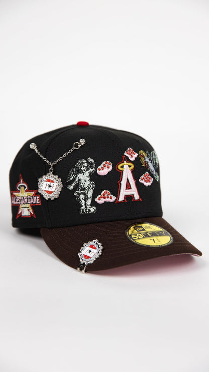NEW ERA EXCLUSIVE 59FIFTY BLACK/ BROWN ANAHEIM ANGELS "CITY OF ANGELS" W/ ALL STAR GAME SIDE PATCH