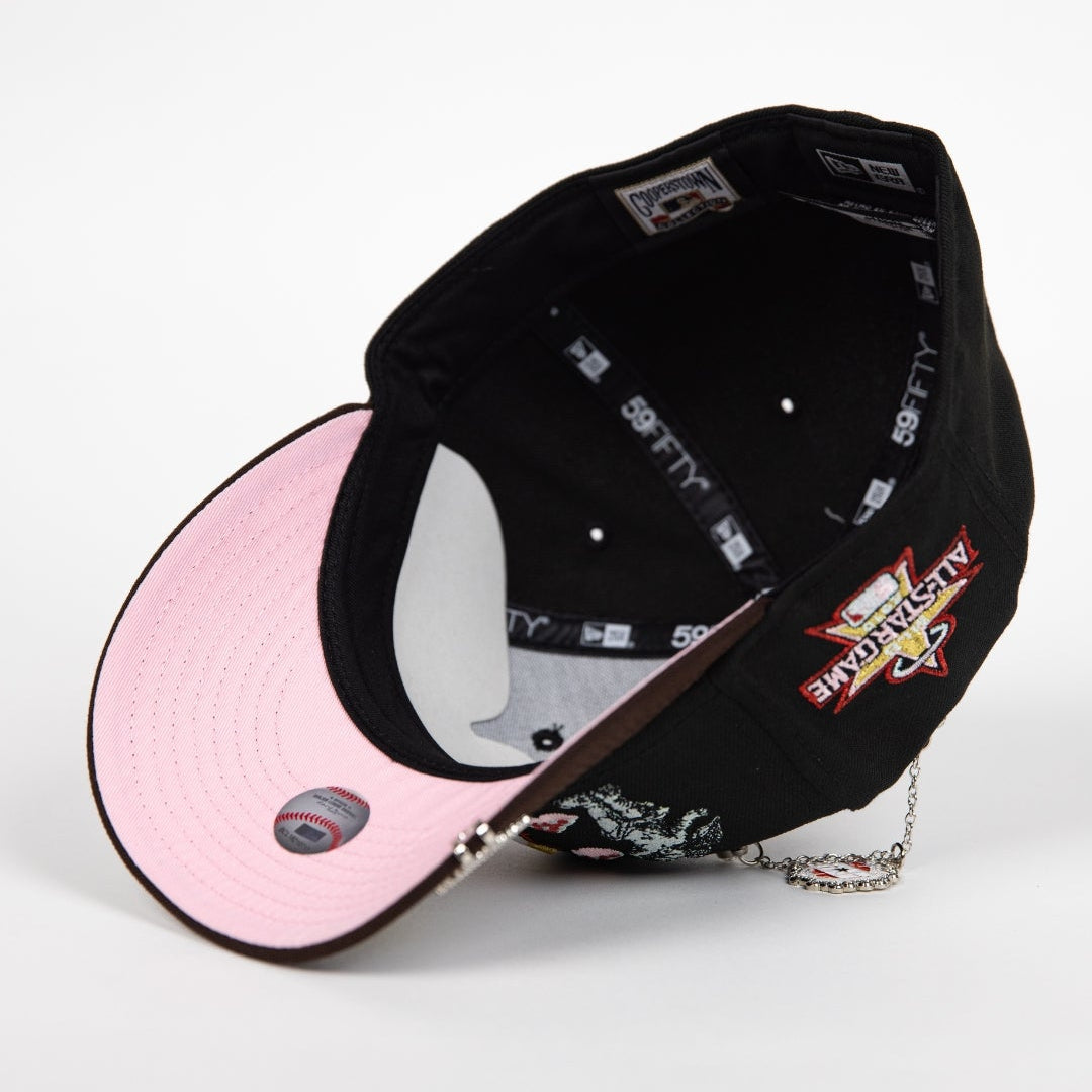 NEW ERA EXCLUSIVE 59FIFTY BLACK/ BROWN ANAHEIM ANGELS "CITY OF ANGELS" W/ ALL STAR GAME SIDE PATCH