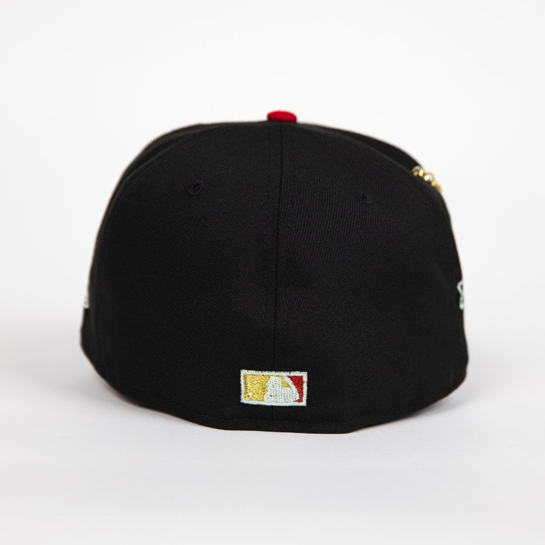 NEW ERA EXCLUSIVE 59FIFTY BLACK/ BROWN BALTIMORE ORIOLES "CITY OF ANGELS" W/ 50TH ANNIVERSARY SIDE PATCH