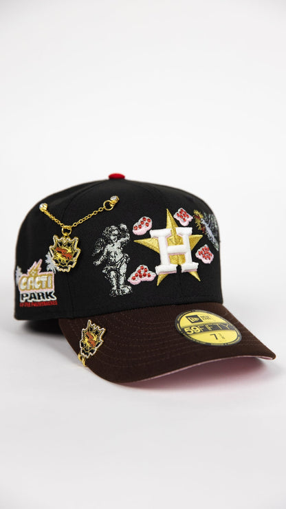 NEW ERA EXCLUSIVE 59FIFTY BLACK/ BROWN HOUSTON ASTROS "CITY OF ANGELS" W/ CACTI PARK SIDE PATCH