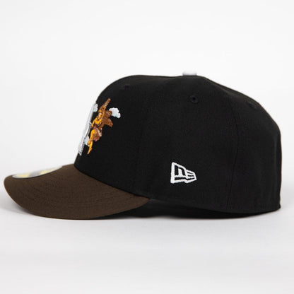 NEW ERA EXCLUSIVE 59FIFTY BLACK/ BROWN LOS ANGELES DODGERS "CITY OF ANGELS" W/ 50TH ANNIVERSARY SIDE PATCH