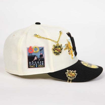 NEW ERA EXCLUSIVE 59FIFTY CHROME/ BLACK LOS ANGELES DODGERS "CITY OF ANGELS" W/ 60TH ANNIVERSARY SIDE PATCH