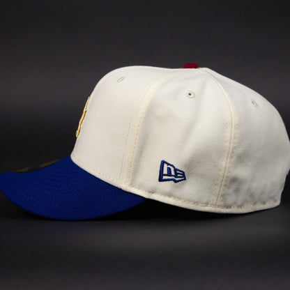 NEW ERA EXCLUSIVE 59FIFTY CHROME/ BLUE LOS ANGELES DODGERS W/ 50TH ANNVERSARY SIDE PATCH
