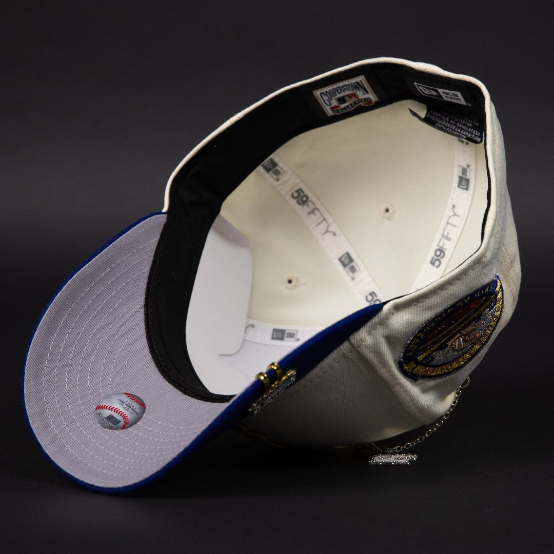 NEW ERA EXCLUSIVE 59FIFTY CHROME/ BLUE LOS ANGELES DODGERS W/ 50TH ANNVERSARY SIDE PATCH