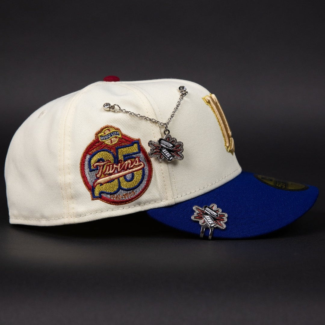 NEW ERA EXCLUSIVE 59FIFTY CHROME/ BLUE MINNESOTA TWINS W/ 25TH ANNIVERSARY SIDE PATCH