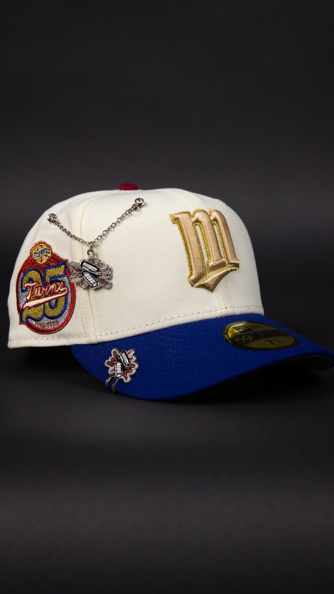 NEW ERA EXCLUSIVE 59FIFTY CHROME/ BLUE MINNESOTA TWINS W/ 25TH ANNIVERSARY SIDE PATCH