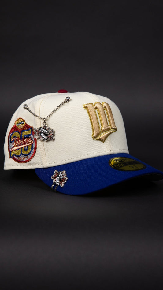 NEW ERA EXCLUSIVE 59FIFTY CHROME/ BLUE MINNESOTA TWINS W/ 25TH ANNIVERSARY SIDE PATCH