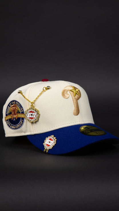 NEW ERA EXCLUSIVE 59FIFTY CHROME/ BLUE PHILADELPHIA PHILLIES W/ HOME OF THE PHILLIES SIDE PATCH