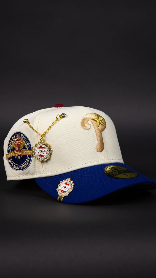 NEW ERA EXCLUSIVE 59FIFTY CHROME/ BLUE PHILADELPHIA PHILLIES W/ HOME OF THE PHILLIES SIDE PATCH